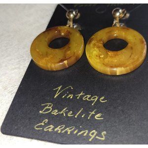 Vintage Butterscotch Bakelite Earrings - 1 1/4" diameter, clip-on